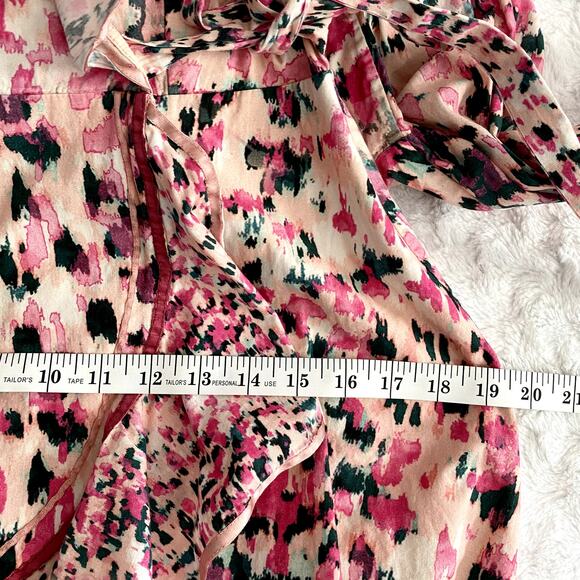 Rococo Sand Mimi Pink Printed Ruffle Long Sleeve Romantic Wrap Mini Dress M - Picture 10 of 10